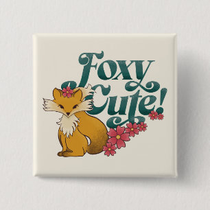 Badge Carré 5 Cm Foxy Cute avec Fleurs