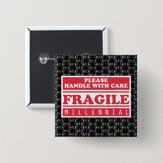 Badge Carré 5 Cm Fragile Millénium, Manipuler Avec Soin Enveloppeme (Devant & derrière)