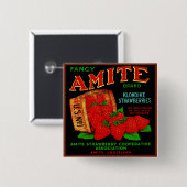 Badge Carré 5 Cm Fraises d'Amite Klondike (Devant & derrière)