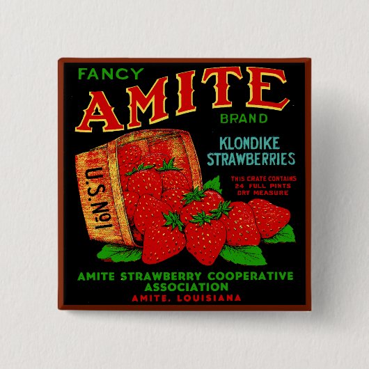 Badge Carré 5 Cm Fraises d'Amite Klondike (Devant)