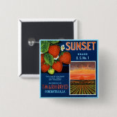 Badge Carré 5 Cm Fraises de Sunset (Devant & derrière)