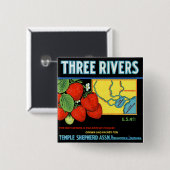 Badge Carré 5 Cm Fraises de Three Rivers (Devant & derrière)