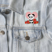 Badge Carré 5 Cm Fraises Kawaii Panda mignonnes (En situation)