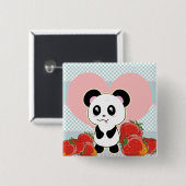 Badge Carré 5 Cm Fraises Kawaii Panda mignonnes (Devant & derrière)