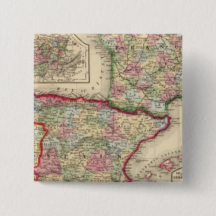 Badge Carré 5 Cm France, Espagne, Portugal Carte par Mitchell