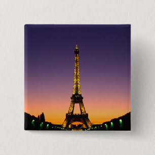 Badge Carré 5 Cm France, Paris, Tour Eiffel au coucher du soleil.