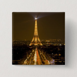 Badge Carré 5 Cm France, Paris. Vue nocturne de la Tour Eiffel