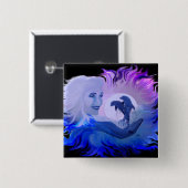 Badge Carré 5 Cm Frau mit Delfine im Mondschein (Devant & derrière)