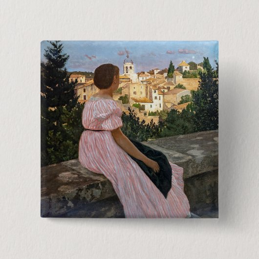 Badge Carré 5 Cm Frederic Bazille - La robe rose (Devant)