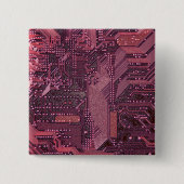 Badge Carré 5 Cm Fuchsia Cyber Circuit Board Tech Art Electronique (Devant)
