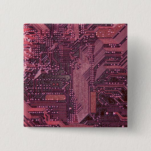 Badge Carré 5 Cm Fuchsia Cyber Circuit Board Tech Art Electronique (Devant)