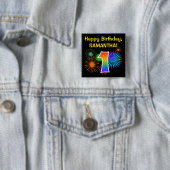 Badge Carré 5 Cm Fun Fireworks + Rainbow Motif "1" Anniversaire # (En situation)