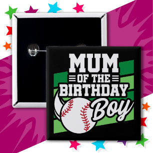Badge Carré 5 Cm Fun Kids Baseball Party Maman of the Birthday Boy