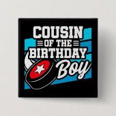 Badge Carré 5 Cm Fun Kids Hockey Party Cousin of the Birthday Boy (Devant)