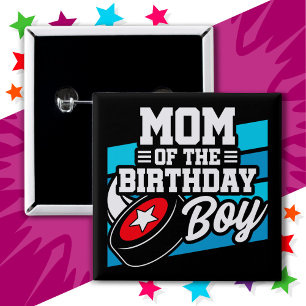 Badge Carré 5 Cm Fun Kids Hockey Party Maman of the Birthday Boy