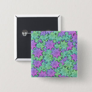 Badge Carré 5 Cm Fun Purple et Fleurs vertes