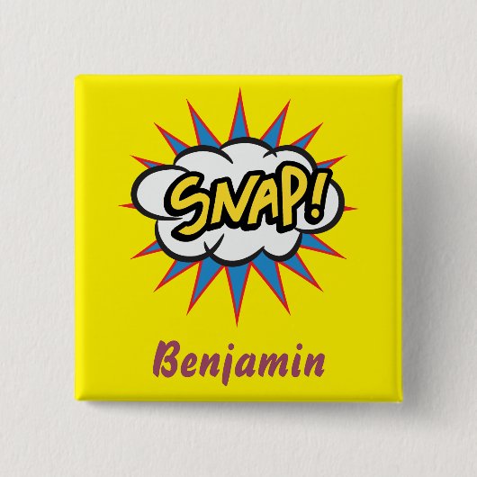 Badge Carré 5 Cm Fun Snap jaune conception de bande dessinée (Devant)