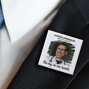 Badge Carré 5 Cm Funérailles photo blanche élégante