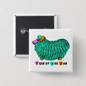 Badge Carré 5 Cm Funky Green Ram Chinois Année Zodiac Carré B (Devant & derrière)