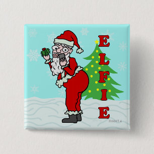 Badge Carré 5 Cm Funky Noël Père Noël Elfie