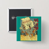 Badge Carré 5 Cm Funky Toilet Papier Monster Style Japonais (Devant & derrière)