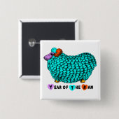 Badge Carré 5 Cm Funky Turquoise Ram Chinois Année Zodiac Carré B (Devant & derrière)