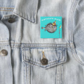 Badge Carré 5 Cm Funny Birthday Fish Wish (En situation)