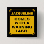 Badge Carré 5 Cm Funny jaune est livré avec étiquette d'avertisseme (Devant)