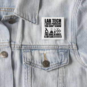 Badge Carré 5 Cm Funny lab tech cite laboratoire technicien humour
