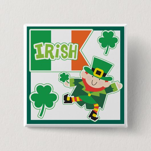 Badge Carré 5 Cm Funny Leprechaun Jig Parti irlandais (Devant)