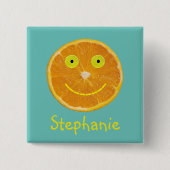 Badge Carré 5 Cm Funny Orange Fruit souriant Visage Enfants Nom (Devant)