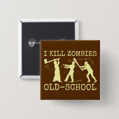 Badge Carré 5 Cm Funny Retro Old School Zombie Killer Hunter (Devant & derrière)