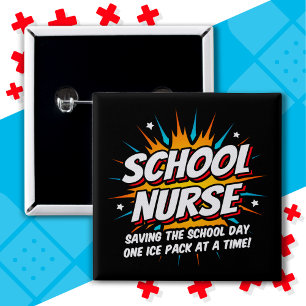 Badge Carré 5 Cm Funny Superhero École infirmière appréciation