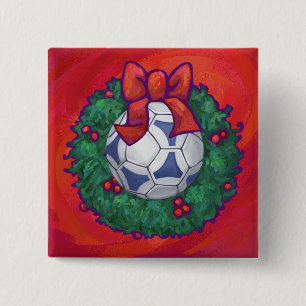 Badge Carré 5 Cm Futbal Festif en Couronne sur Fond Rouge