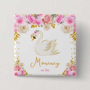Badge Carré 5 Cm Futur Maman Roses Rose et Or