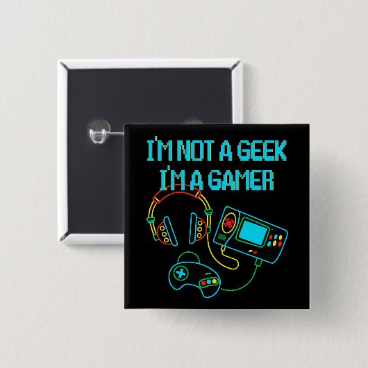 Badge Carré 5 Cm Gamer Retro Neon (Devant & derrière)