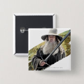 Badge Carré 5 Cm Gandalf With Sword Green (Devant & derrière)