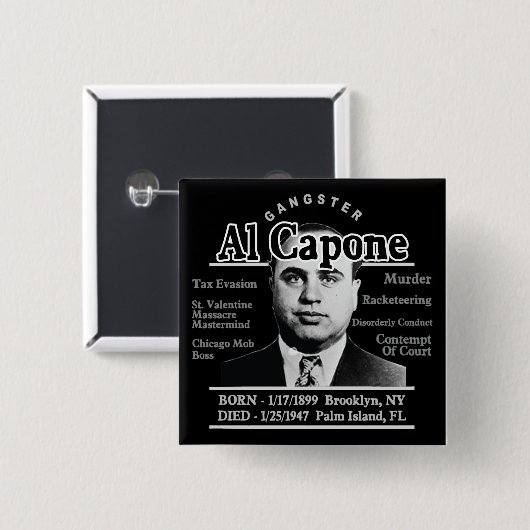 Badge Carré 5 Cm Gangster Al Capone (Devant & derrière)