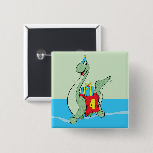 Badge Carré 5 Cm Garçon, 4e anniversaire Dinosaur
