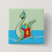 Badge Carré 5 Cm Garçon, 4e anniversaire Dinosaur (Devant)