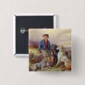 Badge Carré 5 Cm Garçon écossais avec des chiens-loup dans un (Devant & derrière)