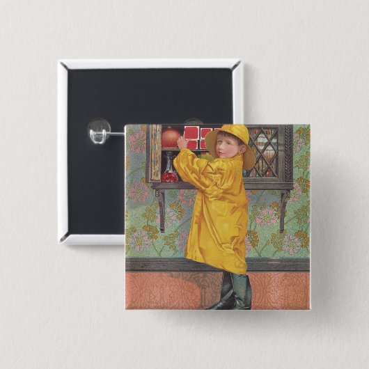 Badge Carré 5 Cm Garçon en Raincoat (Devant & derrière)