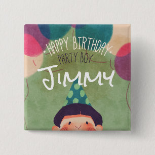 Badge Carré 5 Cm Garçon lunatique de partie de joyeux anniversaire