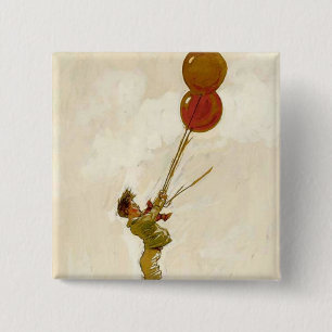 Badge Carré 5 Cm Garçon vintage avec des ballons rouges à une fête