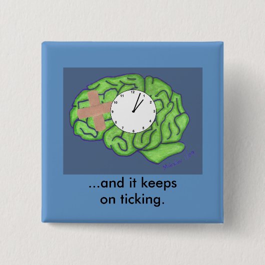 Badge Carré 5 Cm "Garde sur" le bouton de coutil (Devant)