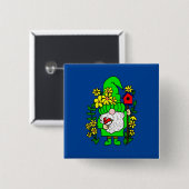 Badge Carré 5 Cm Garden Gnome  (Devant & derrière)