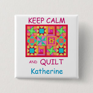 Badge Carré 5 Cm Gardez le calme et l'édredon de patchwork multi de