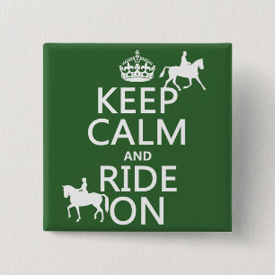 Badge Carré 5 Cm Gardez le calme et montez dessus - les chevaux,