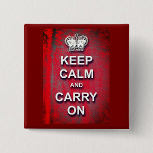 Badge Carré 5 Cm Gardez votre calme et continuez en rouge vintage