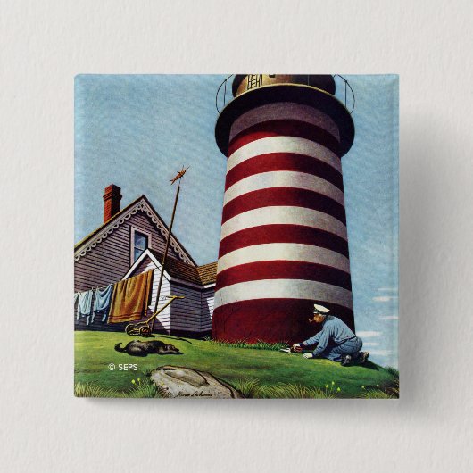 Badge Carré 5 Cm Gardien de phare par Stevan Dohanos (Devant)